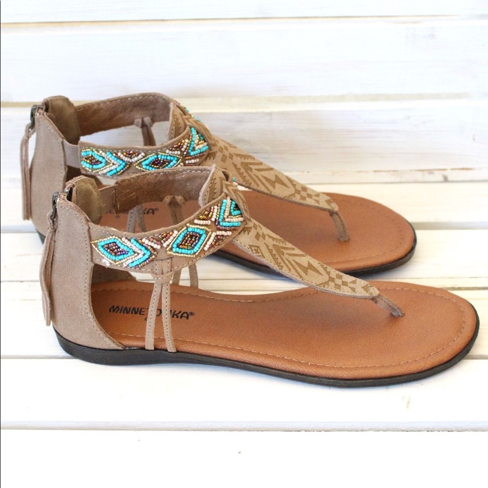 Taupe Suede Turquoise Beads Sandal - Picture 6 of 7